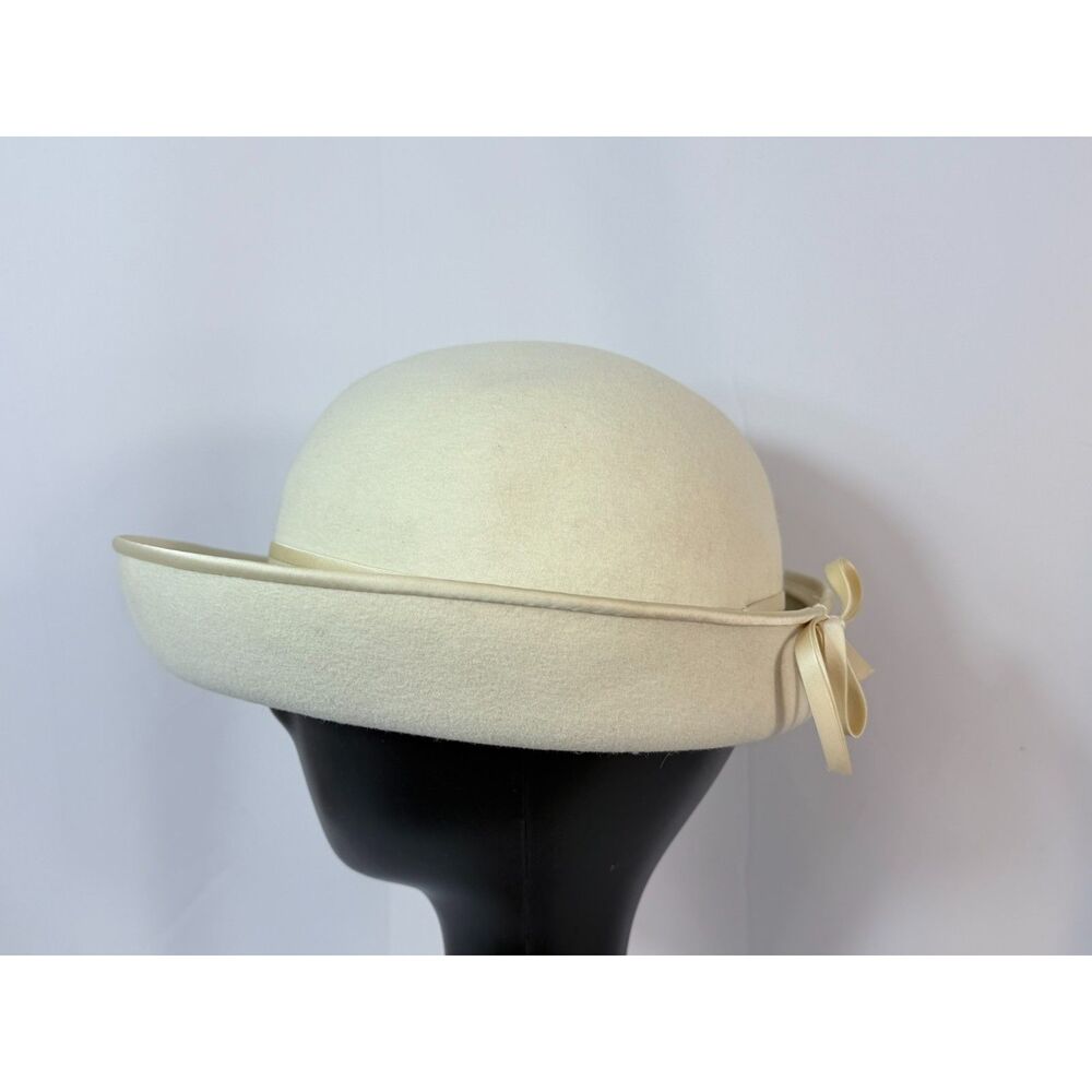 VTG Adele Claire New York Ivory Felt Women Sailor Hat Bow 1940s Cream 22 Glam